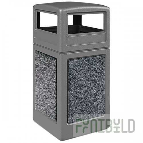 Commercial Zone 72044899K StoneTec 42 Gallon Square Gray Decorative Trash Can with Pepperstone Panels and Dome Lid