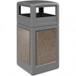 Commercial Zone 72044899K StoneTec 42 Gallon Square Gray Decorative Trash Can with Pepperstone Panels and Dome Lid