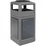Commercial Zone 72044899K StoneTec 42 Gallon Square Gray Decorative Trash Can with Pepperstone Panels and Dome Lid
