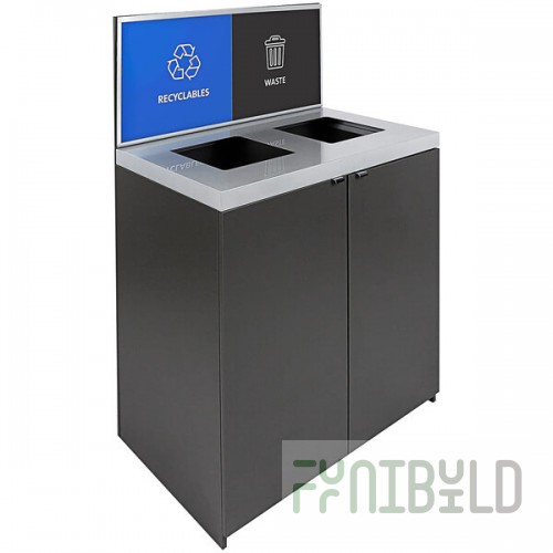 Busch Systems Sessanta 208348 64 Gallon Composite Two-Stream Decorative Recyclables / Waste Receptacle with Signage
