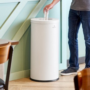 Lancaster Table & Seating 15 Gallon White Powder-Coated Metal Round Decorative Trash Can Lancaster Table & Seating 15 Gallon White Powder-Coated Metal Round Decorative Trash Can