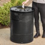 Lancaster Table & Seating 32 Gallon Heavy-Duty Round Black Steel Perforated Outdoor Trash Can with Flat Lid