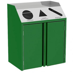 Lakeside 4415G Stainless Steel Rectangular Refuse / Recycle / Paper Station with Front Access and Green Laminate Finish - 37 1/2
