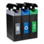 Commercial Zone Avante 90 Gallon Blue / Gray / Green Polyethylene Rectangular Indoor / Outdoor Narrow Three-Stream Trash Can / Recycling / Compost Bin with Canopy Tops