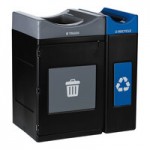 Commercial Zone Avante 90 Gallon Blue / Gray / Green Polyethylene Rectangular Indoor / Outdoor Narrow Three-Stream Trash Can / Recycling / Compost Bin with Canopy Tops