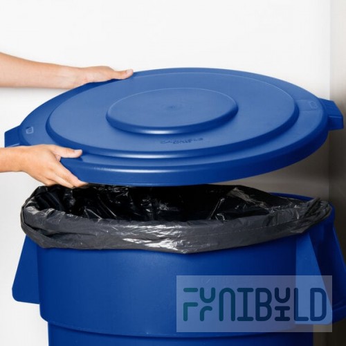 Carlisle 84105614 Bronco 55 Gallon Blue Flat Round Trash Can Lid