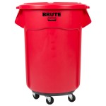 Rubbermaid® BRUTE 55 Gallon Red Round Trash Can with Lid and Dolly