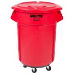 Rubbermaid® BRUTE 55 Gallon Red Round Trash Can with Lid and Dolly