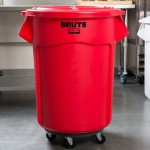 Rubbermaid® BRUTE 55 Gallon Red Round Trash Can with Lid and Dolly