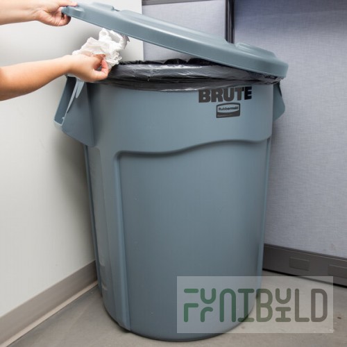 Rubbermaid® BRUTE 55 Gallon Gray Round Trash Can and Lid