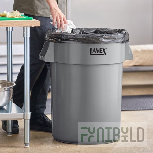 Lavex 44 Gallon Gray Round Commercial Trash Can