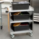 Lakeside 822LM 3 Shelf Heavy Duty Stainless Steel Utility Cart with Enclosed Base and Light Maple Finish - 19 1/2