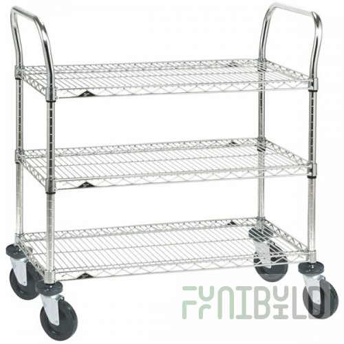 Metro 3SPN55ABR Super Erecta Brite Three Shelf Heavy Duty Utility Cart with Rubber Casters - 24