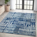 Abani Casa Collection 4' x 6' Cream / Navy Contemporary Abstract Area Rug Abani Casa Collection 4' x 6' Cream / Navy Contemporary Abstract Area Rug