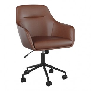 Martha Stewart Rayana Saddle Brown Faux Leather Swivel Office Chair with Oil-Rubbed Bronze Finish Martha Stewart Rayana Saddle Brown Faux Leather Swivel Office Chair with Oil-Rubbed Bronze Finish