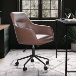 Martha Stewart Rayana Saddle Brown Faux Leather Swivel Office Chair with Oil-Rubbed Bronze Finish