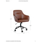Martha Stewart Rayana Saddle Brown Faux Leather Swivel Office Chair with Oil-Rubbed Bronze Finish