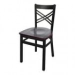 BFM Seating Akrin Sand Black Steel Side Chair with Cross Steel Back and Natural Ash Wooden Seat