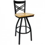 BFM Seating Akrin Sand Black Steel Side Chair with Cross Steel Back and Natural Ash Wooden Seat
