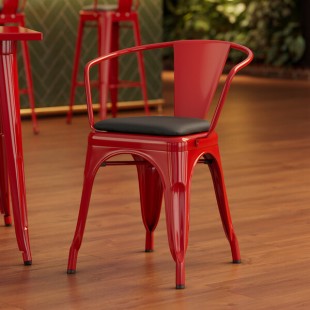 Lancaster Table & Seating Alloy Ruby Red Indoor Arm Chair with Black Vinyl Cushion