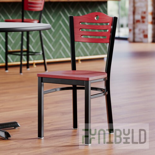 Lancaster Table & Seating Black Finish Side Chair with Mahogany Wood Seat and Back - Detached Seat
