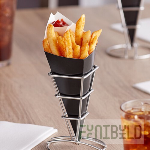 Carnival King 10 oz. Black Square Cardboard Fry Cone - 500/Case