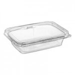 Inline Plastics Safe-T-Fresh 128 oz. Tamper-Resistant, Tamper-Evident Vented Rectangular Hinged Container with Flat Lid - 60/Case