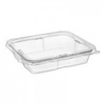 Inline Plastics Safe-T-Fresh 128 oz. Tamper-Resistant, Tamper-Evident Vented Rectangular Hinged Container with Flat Lid - 60/Case