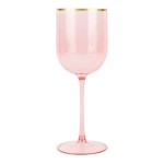 Posh Setting 12 oz. Round Pink Plastic Wine Goblet with Gold Rim - 60/Case Posh Setting 12 oz. Round Pink Plastic Wine Goblet with Gold Rim - 60/Case