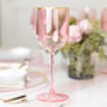 Posh Setting 12 oz. Round Pink Plastic Wine Goblet with Gold Rim - 60/Case Posh Setting 12 oz. Round Pink Plastic Wine Goblet with Gold Rim - 60/Case
