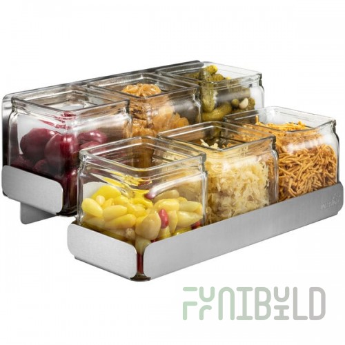Rosseto SM322 Stainless Steel 2-Level Condiment Station with 6 Glass Jars