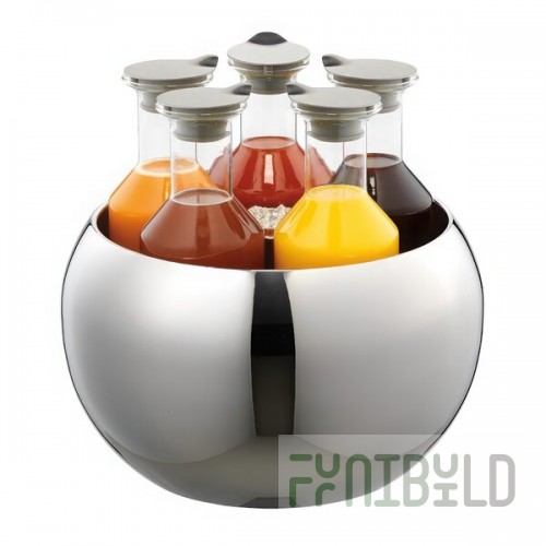 Frilich ESC060E001 5-Carafe Double Wall Polished Stainless Steel Beverage Tub Set