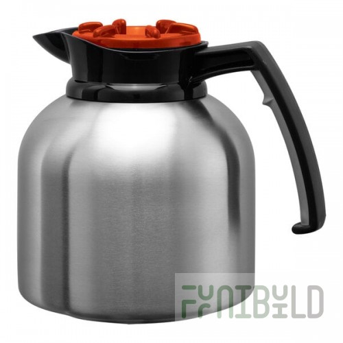 Service Ideas Brew 'N' Pour 64.2 oz. Stainless Steel Coffee Carafe / Server with Orange Brew-Thru Lid BNP19DL