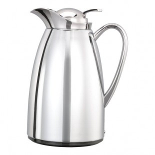 Service Ideas Classy 20 oz. Chrome Stainless Steel Glass Insulated Coffee Carafe / Server with Push-Button Lid CJZ6CH