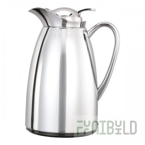 Service Ideas Classy 20 oz. Chrome Stainless Steel Glass Insulated Coffee Carafe / Server with Push-Button Lid CJZ6CH