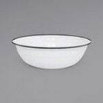 Crow Canyon Home V25BLU Vintage 8 Qt. White Round Enamelware Footed Basin with Blue Rolled Rim