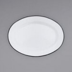 Crow Canyon Home V25BLU Vintage 8 Qt. White Round Enamelware Footed Basin with Blue Rolled Rim