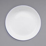 Crow Canyon Home V25BLU Vintage 8 Qt. White Round Enamelware Footed Basin with Blue Rolled Rim