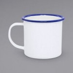 Crow Canyon Home V25BLU Vintage 8 Qt. White Round Enamelware Footed Basin with Blue Rolled Rim