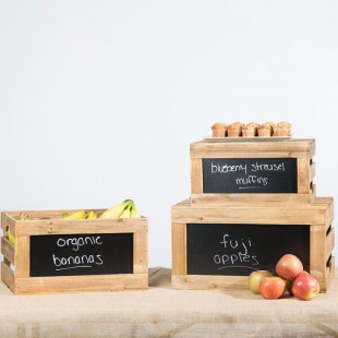 TableCraft RCBCRATE1 3-Piece Natural Wood Chalkboard Crate Riser Set