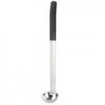 TableCraft AM5354BK Antimicrobial 6 oz. Stainless Steel Slotted Oval Portion Spoon with Black Handle