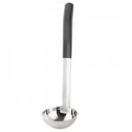 TableCraft AM5354BK Antimicrobial 6 oz. Stainless Steel Slotted Oval Portion Spoon with Black Handle