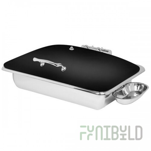 Eastern Tabletop 3935MB Crown 8 Qt. Rectangular Black Coated Stainless Steel Induction Chafer with Hinged Dome Cover