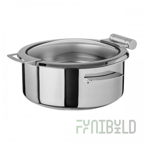 Abert Cosmo 5 Qt. Round Stainless Steel Induction Chafer with Hinged Glass Lid by Arc Cardinal FP381