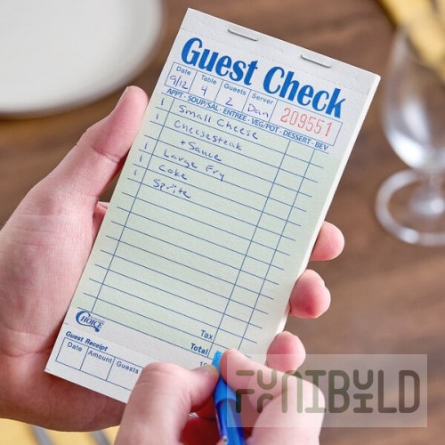 Choice 1 Part Green and White Guest Check with Bottom Guest Receipt - 50/Case
