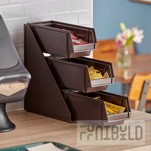 Vollrath 4843-01 Traex® Brown Self-Serve Condiment Bin Stand Set with 3-Tier Stand and 11 1/4