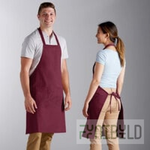 Choice Burgundy Poly-Cotton Adjustable Bib Apron with 2 Pockets and Black Webbing Accents - 32