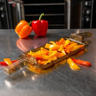 Carlisle 10458HH13 StorPlus 1/3 Size Amber High Heat Plastic Food Pan with 2 Handles - 1/2 Carlisle 10458HH13 StorPlus 1/3 Size Amber High Heat Plastic Food Pan with 2 Handles - 1/2