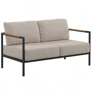 Flash Furniture Indoor / Outdoor Teak Accented Beige Loveseat Flash Furniture Indoor / Outdoor Teak Accented Beige Loveseat