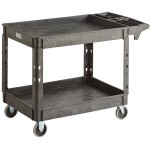 Lavex Large Black 2-Shelf Utility Cart with Premium Handle and Built-In Tool Compartments - 46 3/4